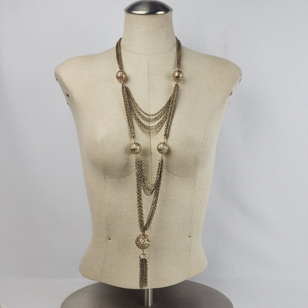 Guess Gold Tone Layered Chunky Fringe Statement Necklace